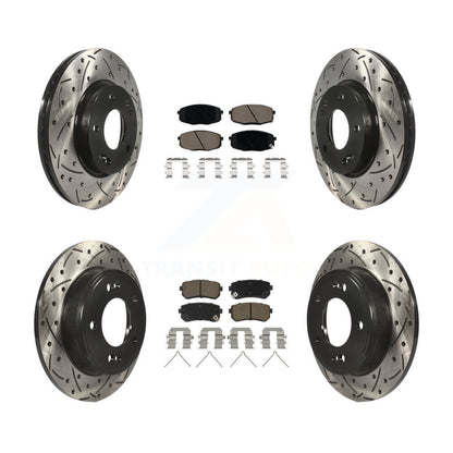 Drilled Slot Brake Rotors Ceramic Pad Front Rear Kit For Hyundai Kona Kia Seltos