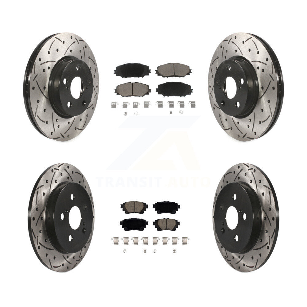 Drilled Slot Brake Rotor Ceramic Pad Front Rear Kit For 2019 Toyota Corolla 1.8L