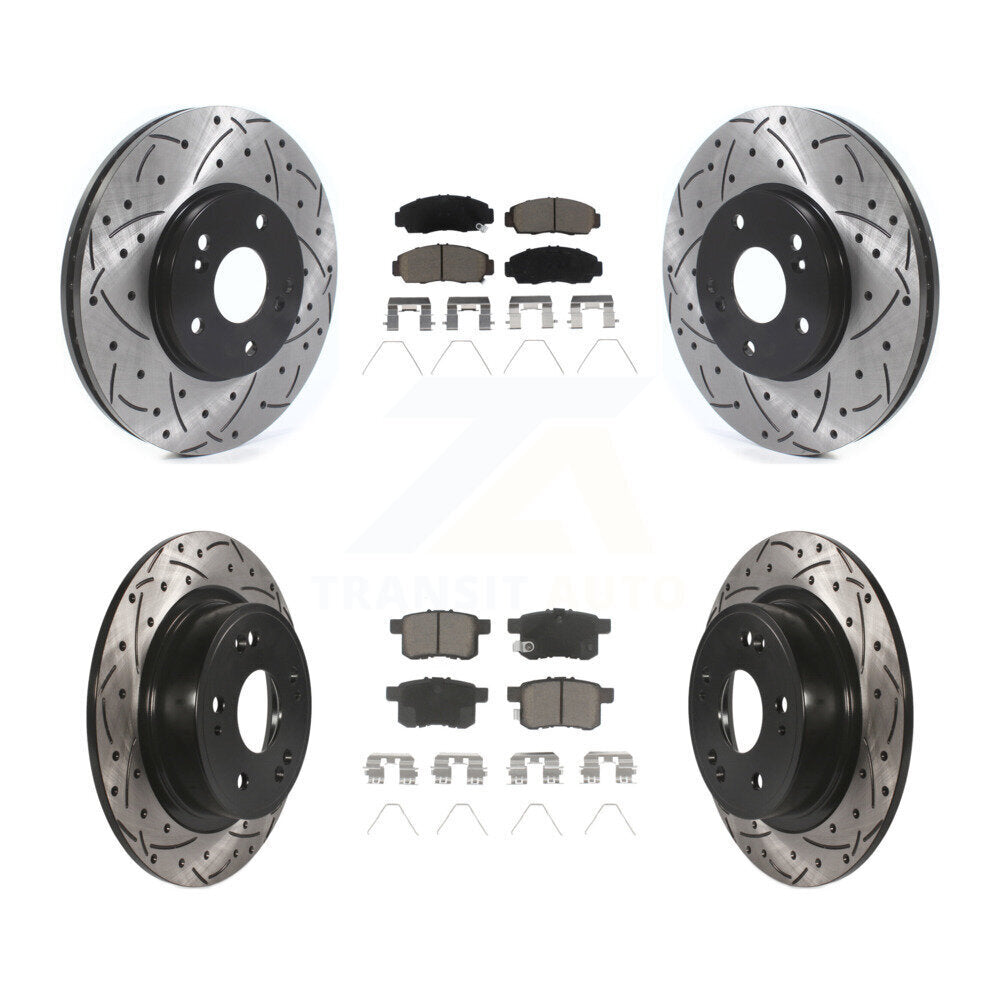 Drilled Slot Brake Rotor & Ceramic Pad Front Rear Kit For Honda Accord Acura TSX