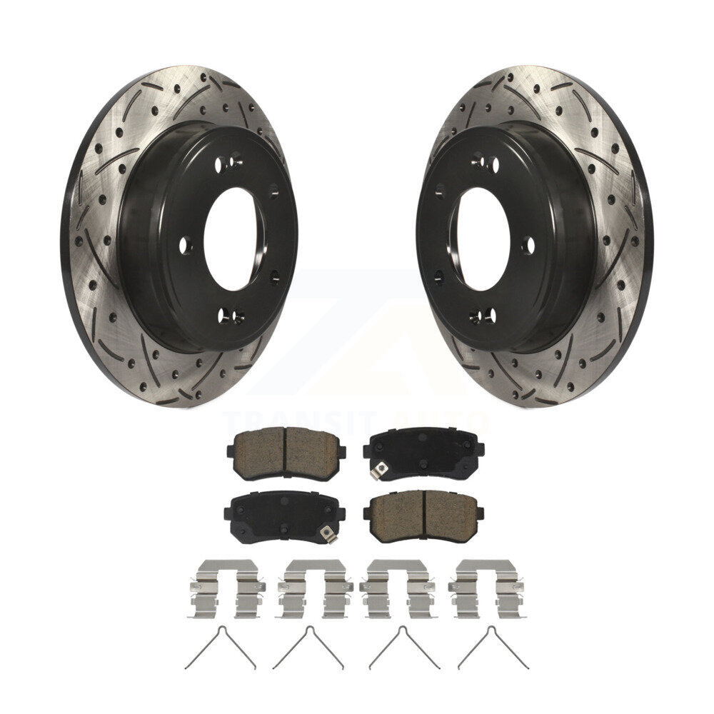 Drilled Slot Disc Brake Rotor & Ceramic Pad Rear Kit For Hyundai Kona Kia Seltos