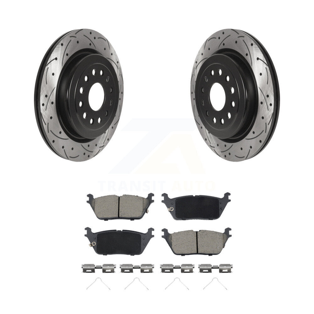 Coated Drilled Slotted Disc Brake Rotors And Ceramic Pads Rear Kit For Ram 1500