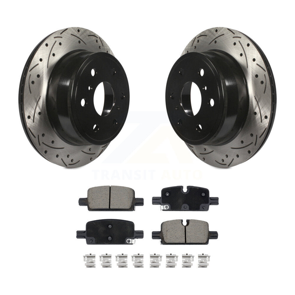 Coated Drilled Slotted Disc Brake Rotor Ceramic Pad Rear Kit For GMC Sierra 1500