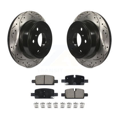 Coated Drilled Slotted Disc Brake Rotor Ceramic Pad Rear Kit For GMC Sierra 1500