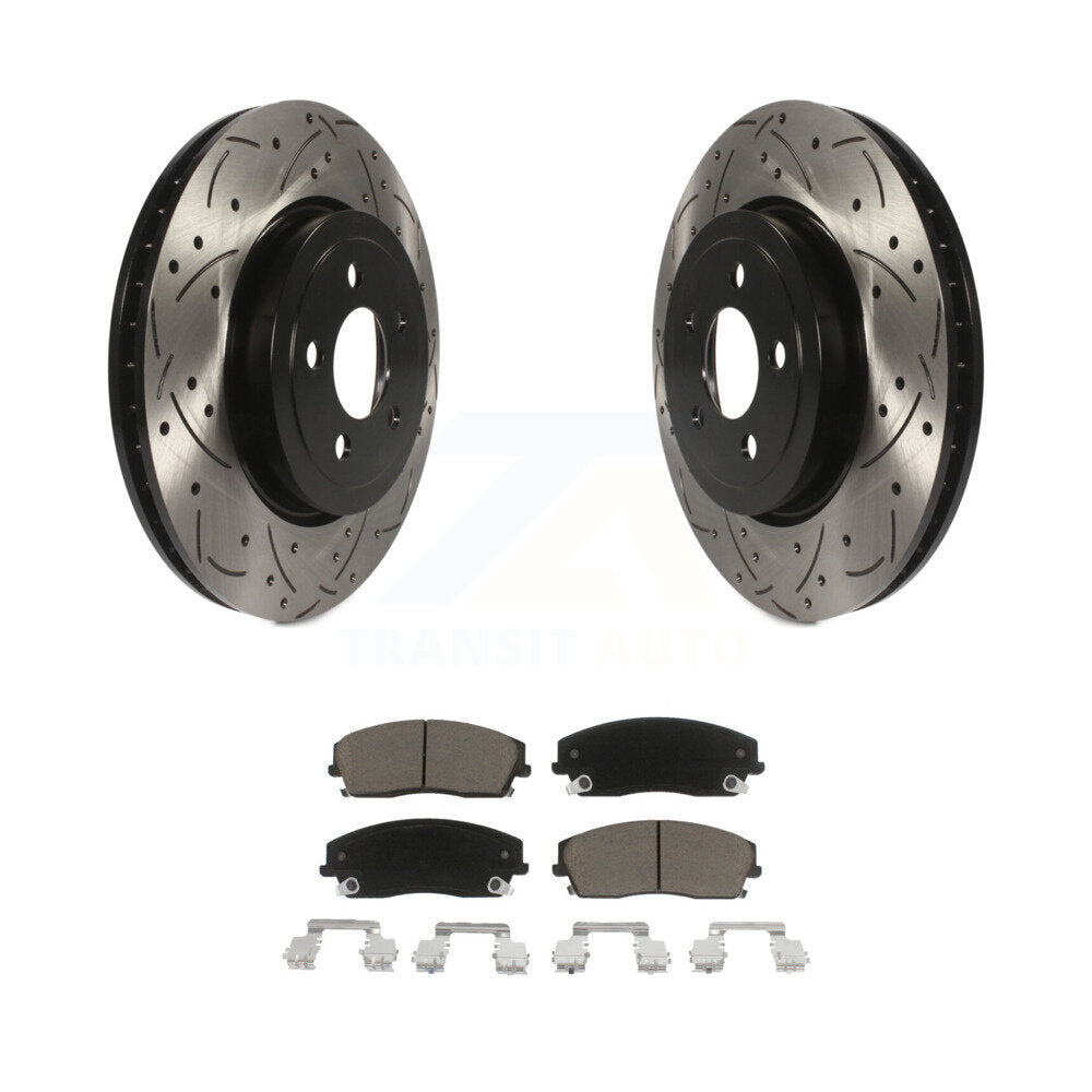 Drilled Slot Brake Rotor & Ceramic Pad Front Kit For Dodge Charger RWD with 3.6L