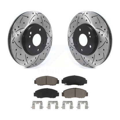 Coated Drilled Slotted Disc Brake Rotor & Ceramic Pad Front Kit For Honda Accord