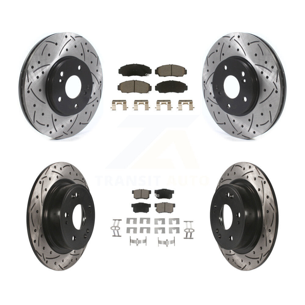Coated Drilled Slot Disc Brake Rotor Ceramic Pad Front Rear Kit For Honda Accord
