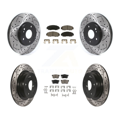 Coated Drilled Slot Disc Brake Rotor Ceramic Pad Front Rear Kit For Honda Accord