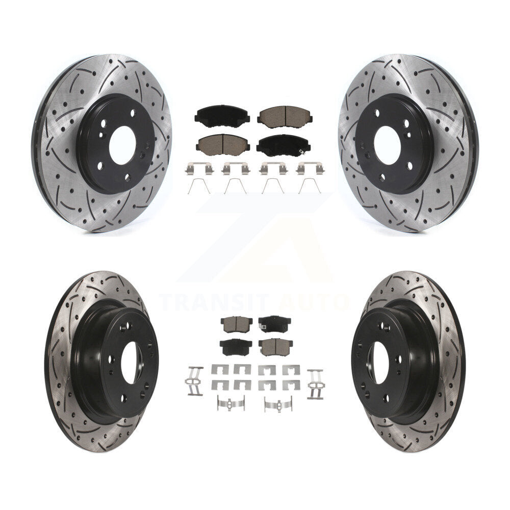 Coated Drilled Slot Disc Brake Rotor Ceramic Pad Front Rear Kit For Honda Accord