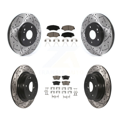 Coated Drilled Slot Disc Brake Rotor Ceramic Pad Front Rear Kit For Honda Accord