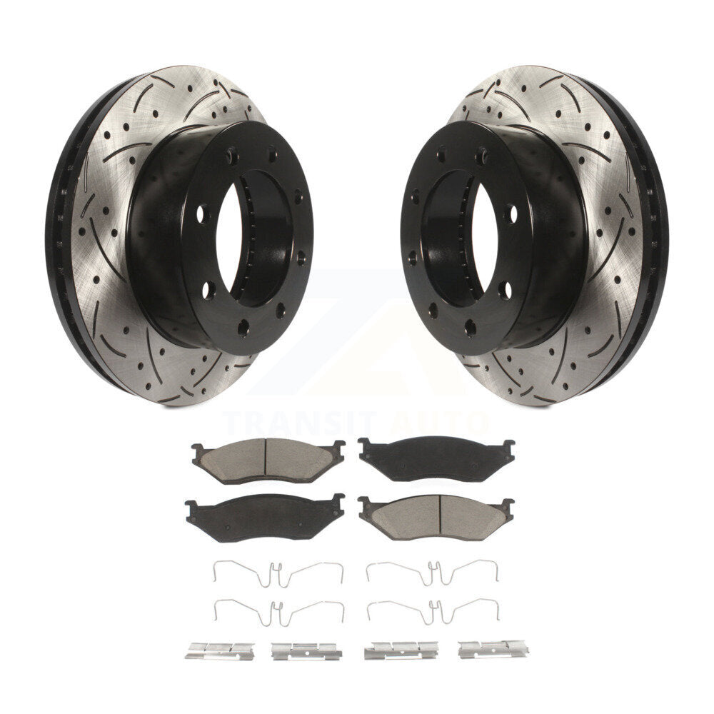 Coat Drill Slot Disc Brake Rotor Ceramic Pad Front Kit For Ford F-450 Super Duty