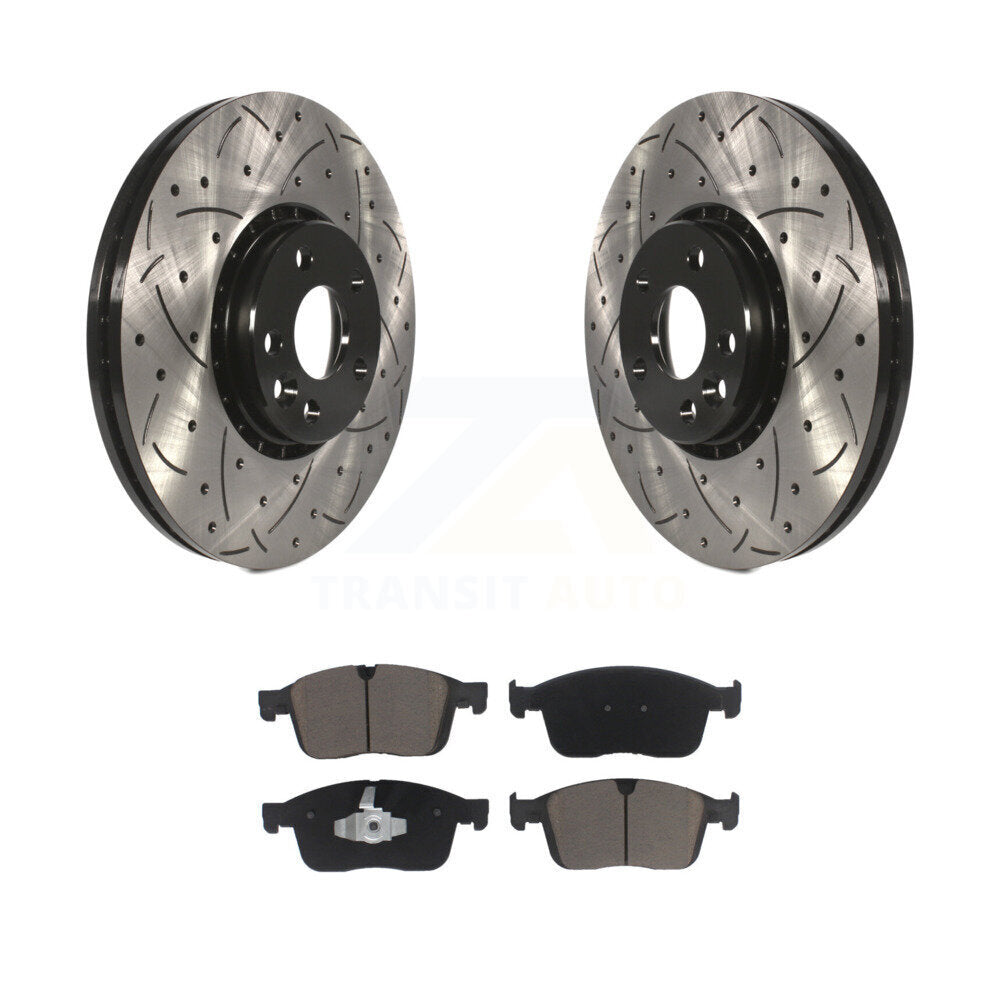Coated Drilled Slotted Disc Brake Rotor And Ceramic Pad Front Kit For Volvo XC60