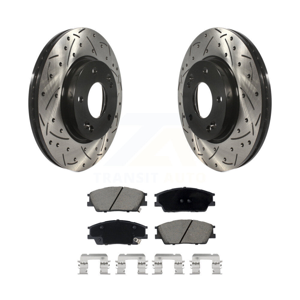 Drilled Slot Disc Brake Rotor & Ceramic Pad Front Kit For Hyundai Venue Kia Soul