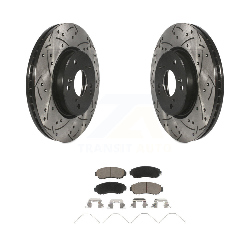 Coated Drilled Slotted Disc Brake Rotor And Ceramic Pad Front Kit For Honda CR-V