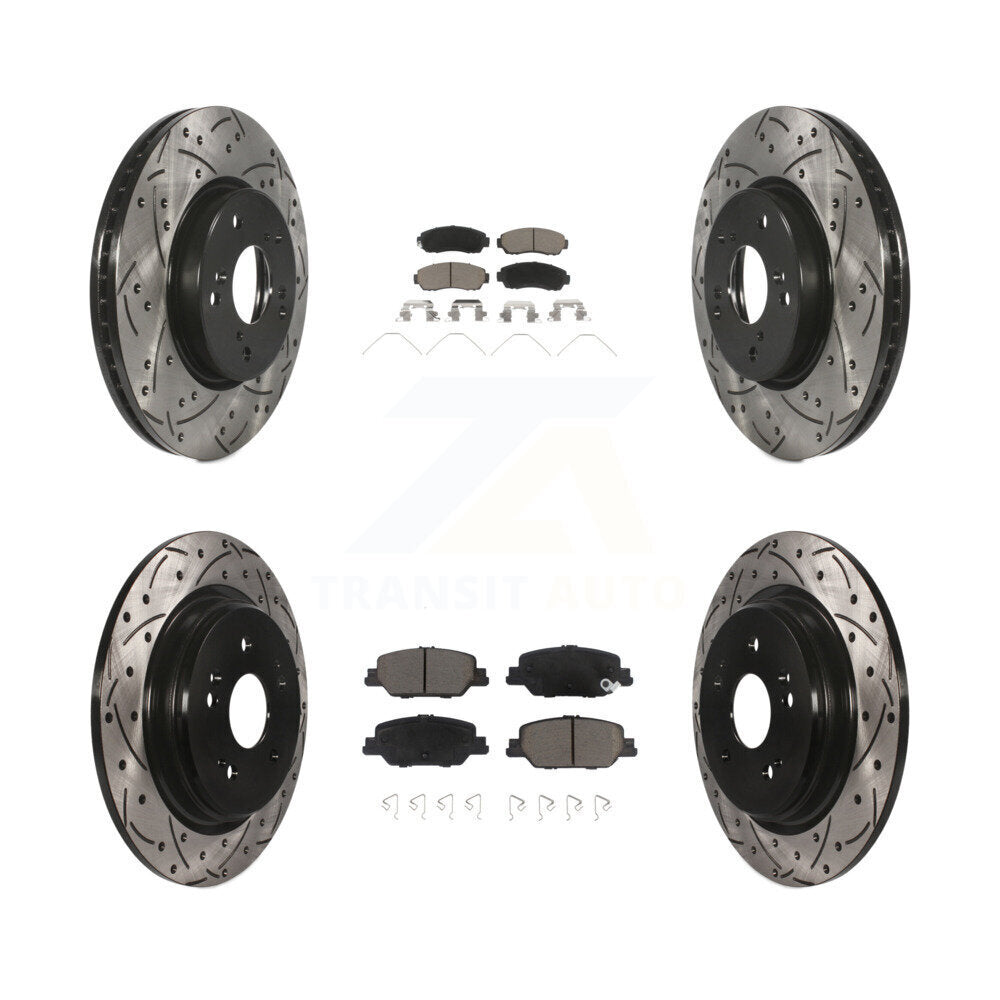 Coated Drilled Slot Disc Brake Rotor & Ceramic Pad Front Rear Kit For Honda CR-V