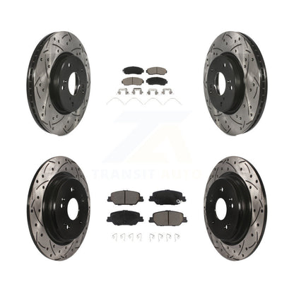 Coated Drilled Slot Disc Brake Rotor & Ceramic Pad Front Rear Kit For Honda CR-V