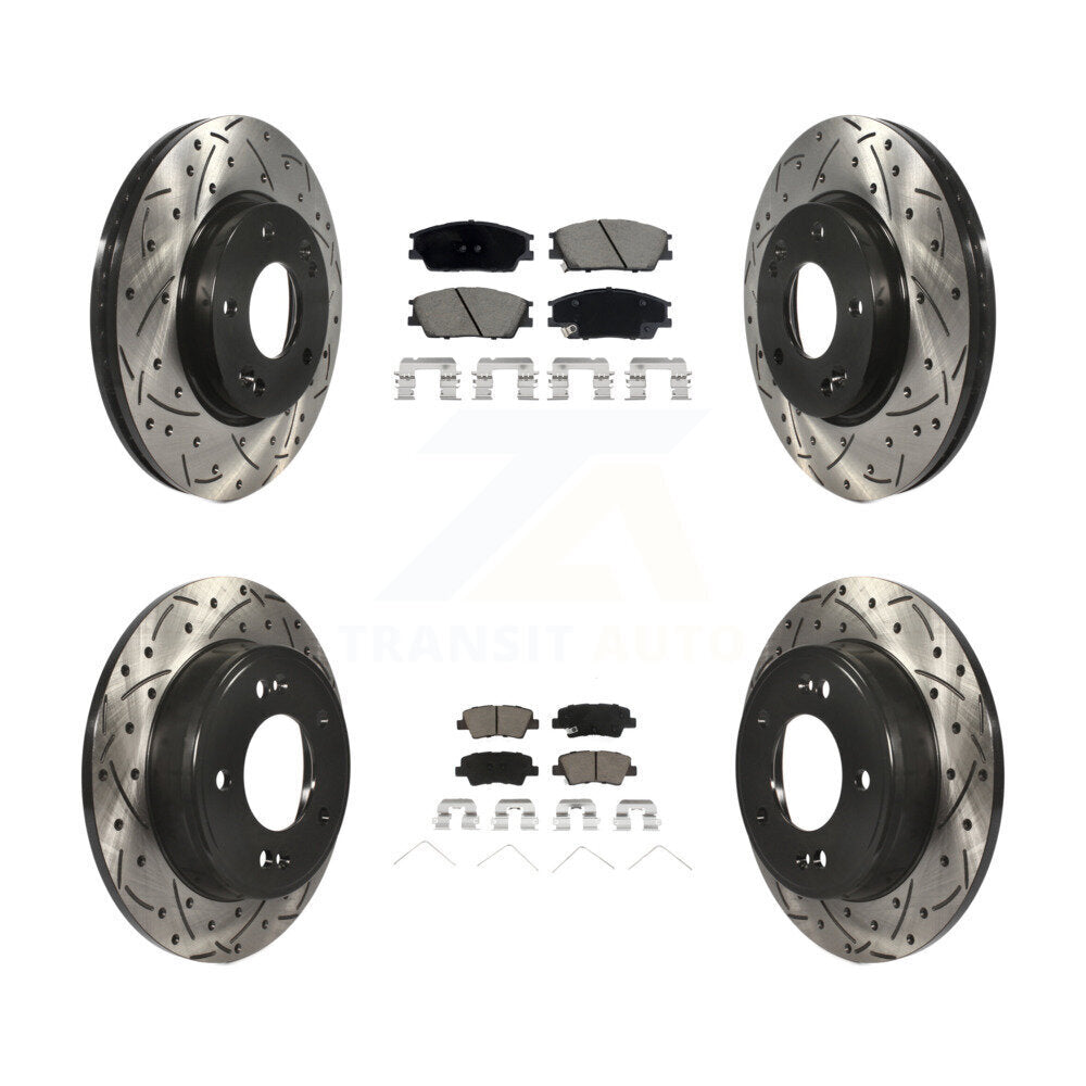 Drilled Slot Brake Rotor & Ceramic Pad Front Rear Kit For Hyundai Venue Kia Soul
