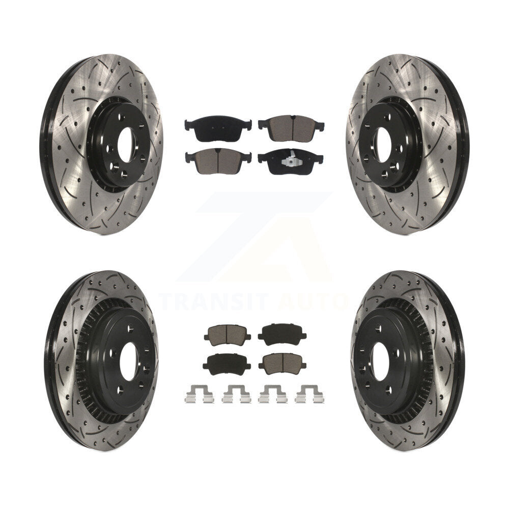 Coated Drilled Slot Disc Brake Rotor & Ceramic Pad Front Rear Kit For Volvo XC60