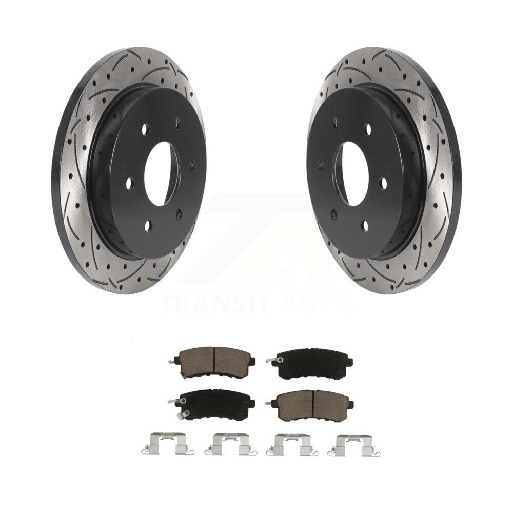Drilled Slot Brake Rotor Ceramic Pad Rear Kit For Nissan Armada With Solid