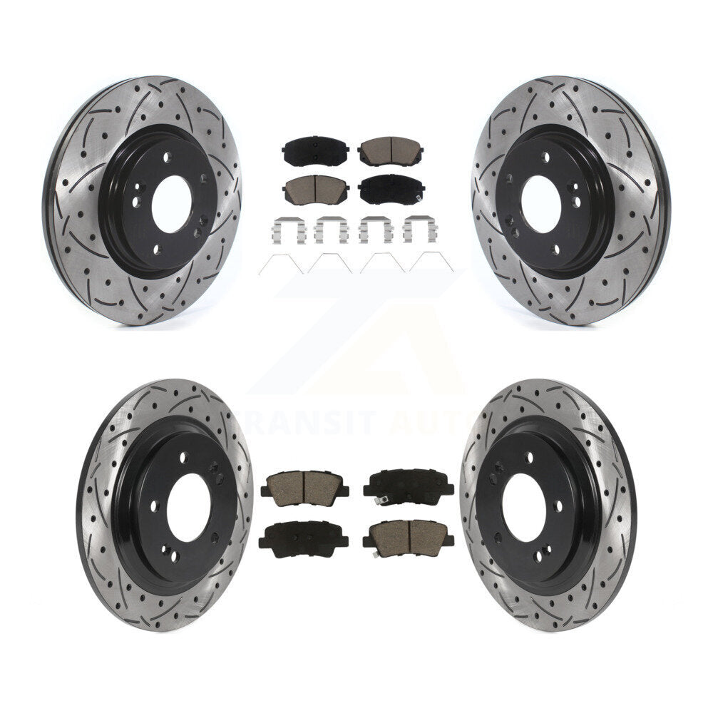 Drilled Slot Brake Rotor & Ceramic Pad Front Rear Kit For Hyundai Elantra GT Kia