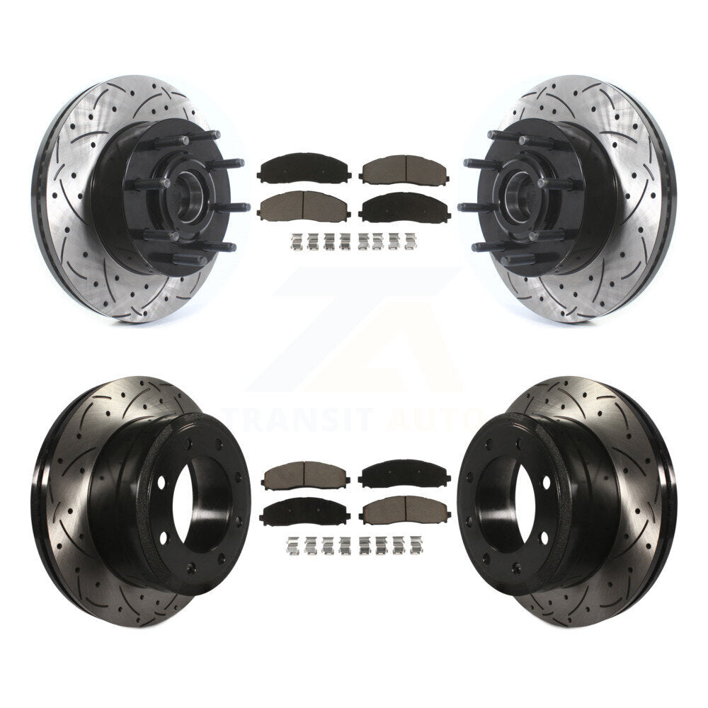 Drill Slot Disc Brake Rotor Ceramic Pad Front Rear Kit For Ford F-350 Super Duty