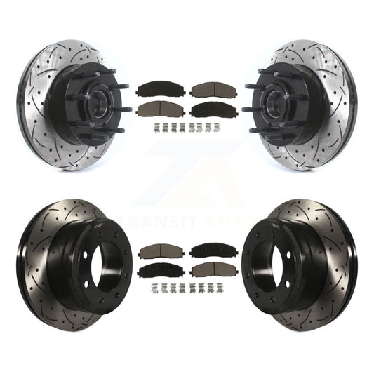 Drill Slot Disc Brake Rotor Ceramic Pad Front Rear Kit For Ford F-350 Super Duty