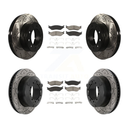 Drill Slot Disc Brake Rotor Ceramic Pad Front Rear Kit For Ford F-450 Super Duty