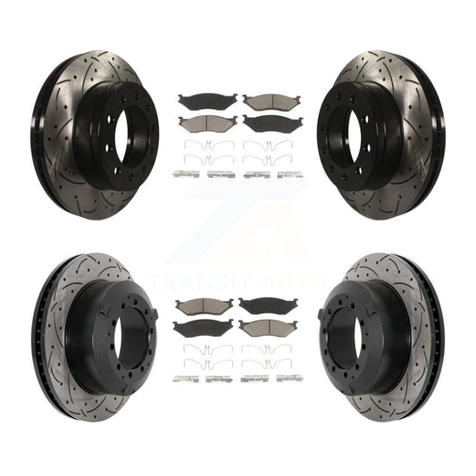Drill Slot Disc Brake Rotor Ceramic Pad Front Rear Kit For Ford F-450 Super Duty