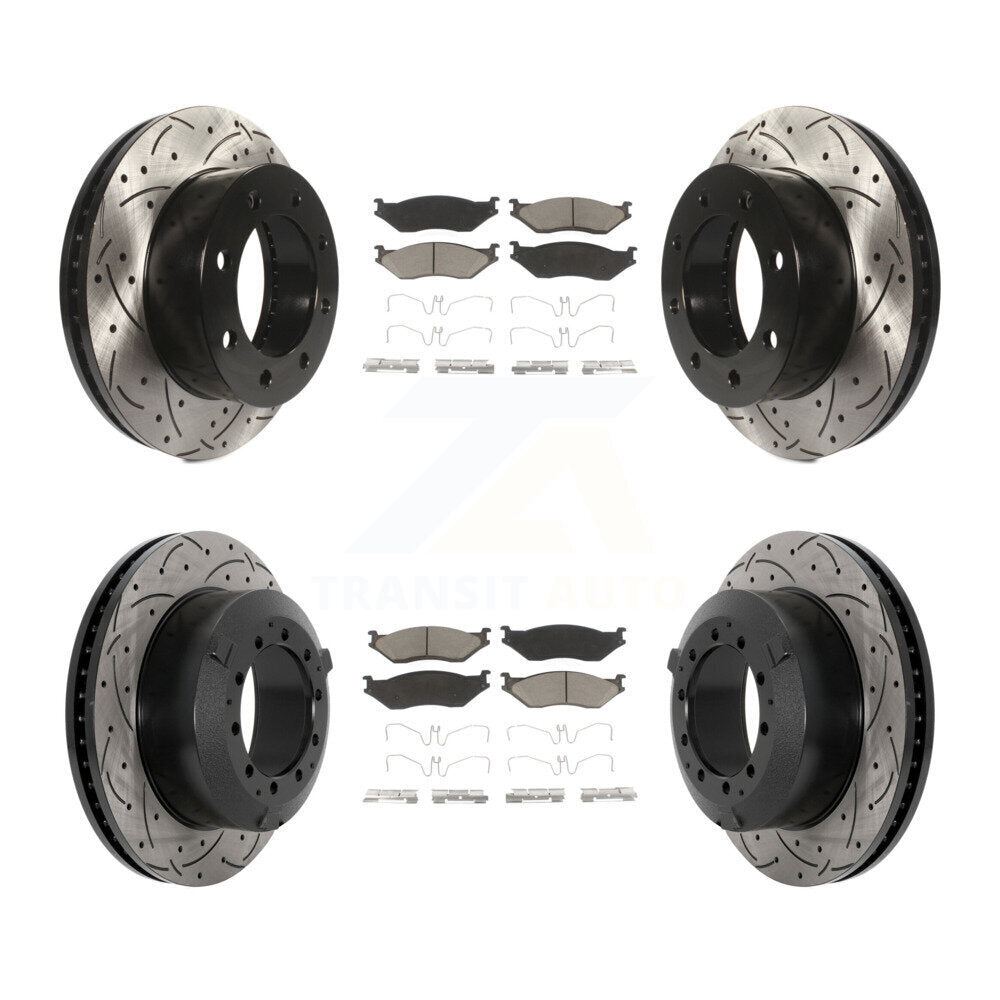Drill Slot Disc Brake Rotor Ceramic Pad Front Rear Kit For Ford F-450 Super Duty