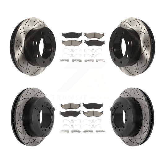 Drill Slot Disc Brake Rotor Ceramic Pad Front Rear Kit For Ford F-450 Super Duty