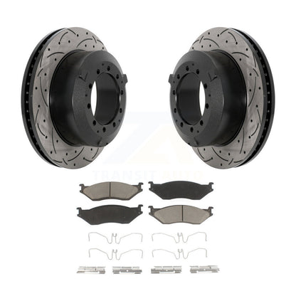 Drilled Slot Brake Rotor Ceramic Pad Rear Kit For Ford F-450 Super Duty F-550 IC