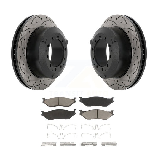 Drilled Slot Brake Rotor Ceramic Pad Rear Kit For Ford F-450 Super Duty F-550 IC