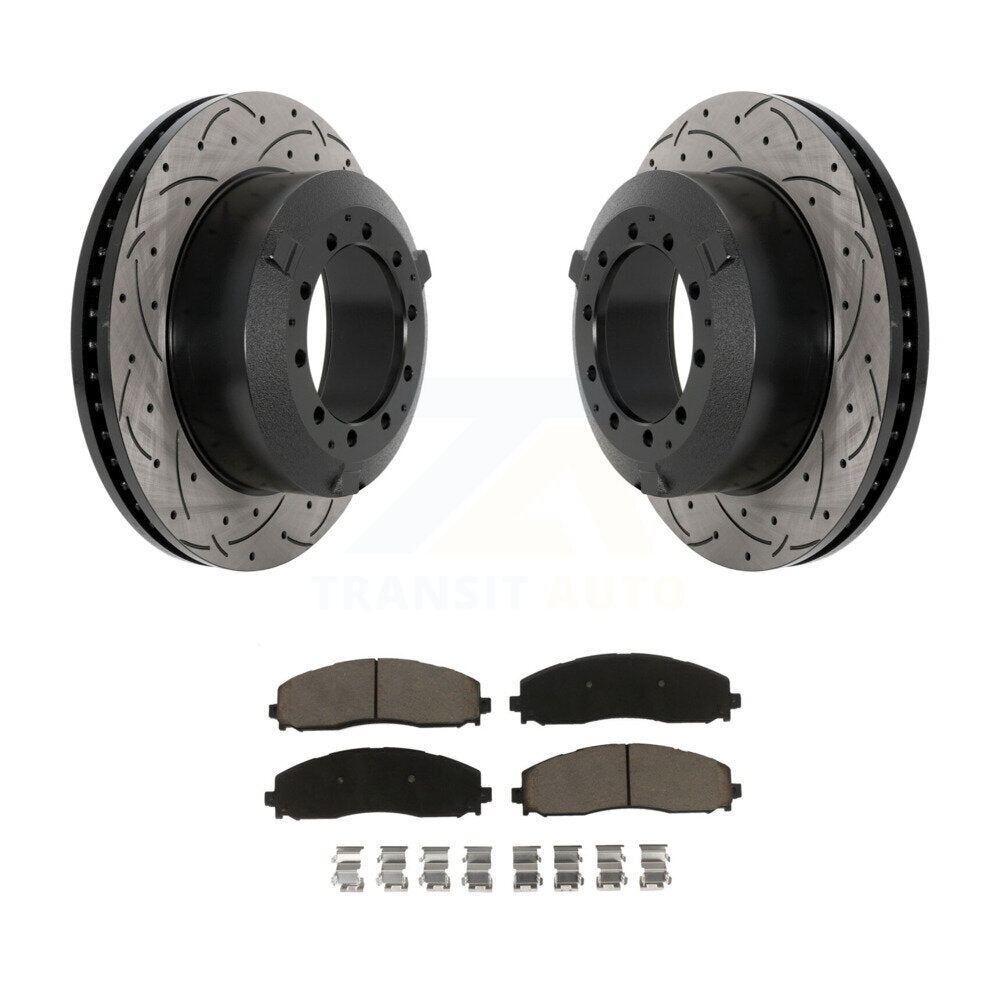 Coat Drill Slot Disc Brake Rotors Ceramic Pad Rear Kit For Ford F-350 Super Duty