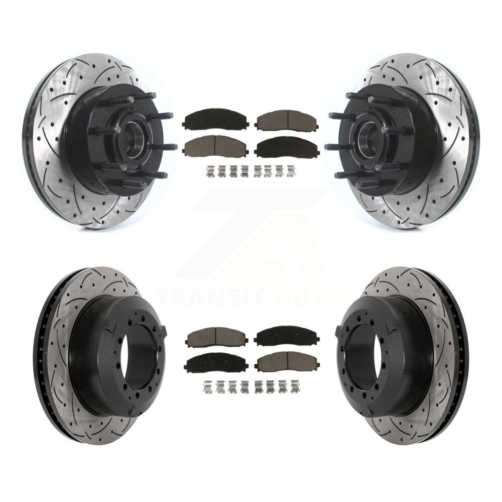 Drill Slot Disc Brake Rotor Ceramic Pad Front Rear Kit For Ford F-350 Super Duty