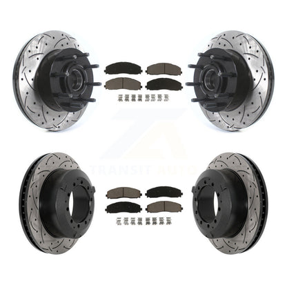 Drill Slot Disc Brake Rotor Ceramic Pad Front Rear Kit For Ford F-350 Super Duty