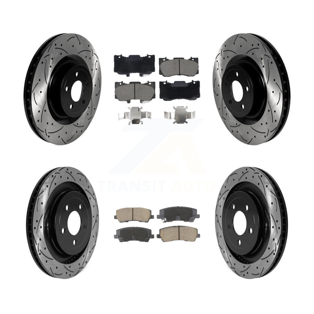 Coated Drilled Slot Disc Brake Rotor Ceramic Pad Front Rear Kit For Ford Mustang