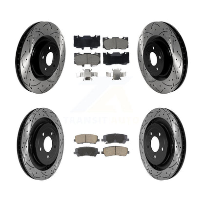 Coated Drilled Slot Disc Brake Rotor Ceramic Pad Front Rear Kit For Ford Mustang