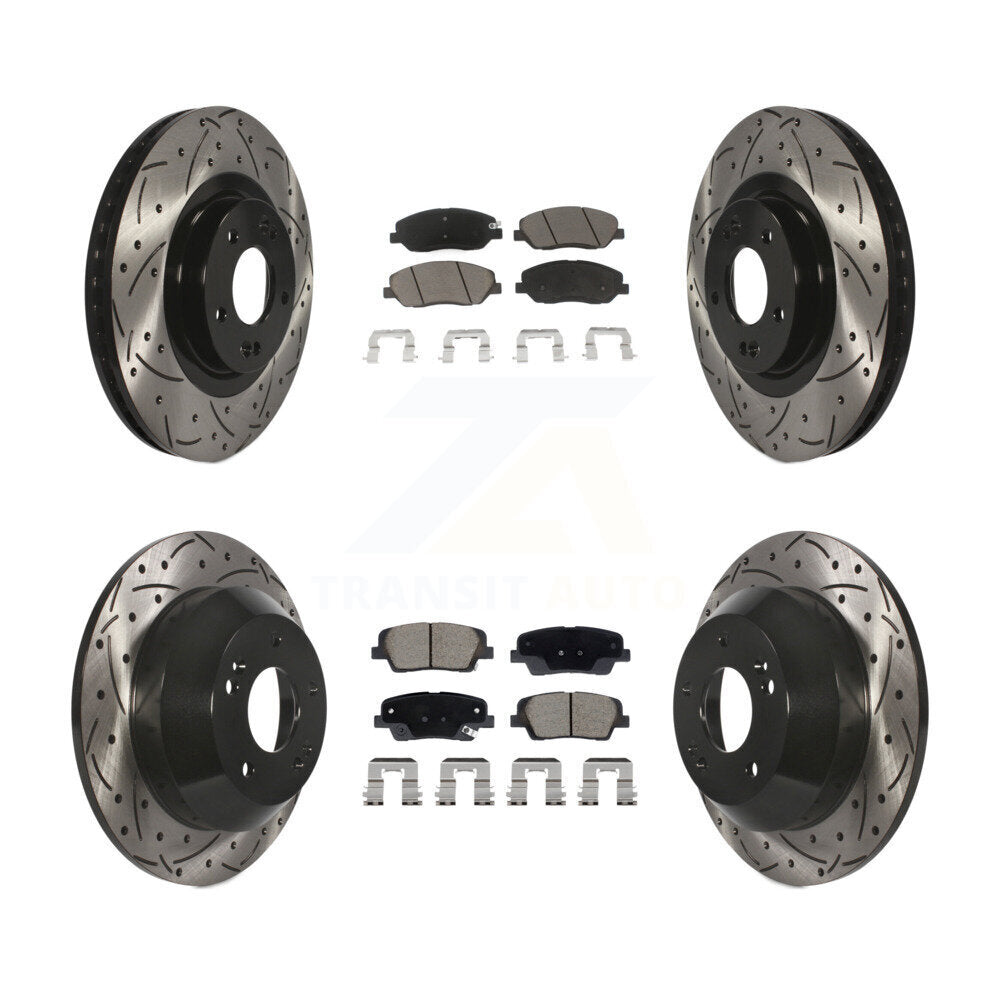 Drilled Slot Brake Rotor Ceramic Pad Front Rear Kit For Hyundai Santa Fe XL 3.3L