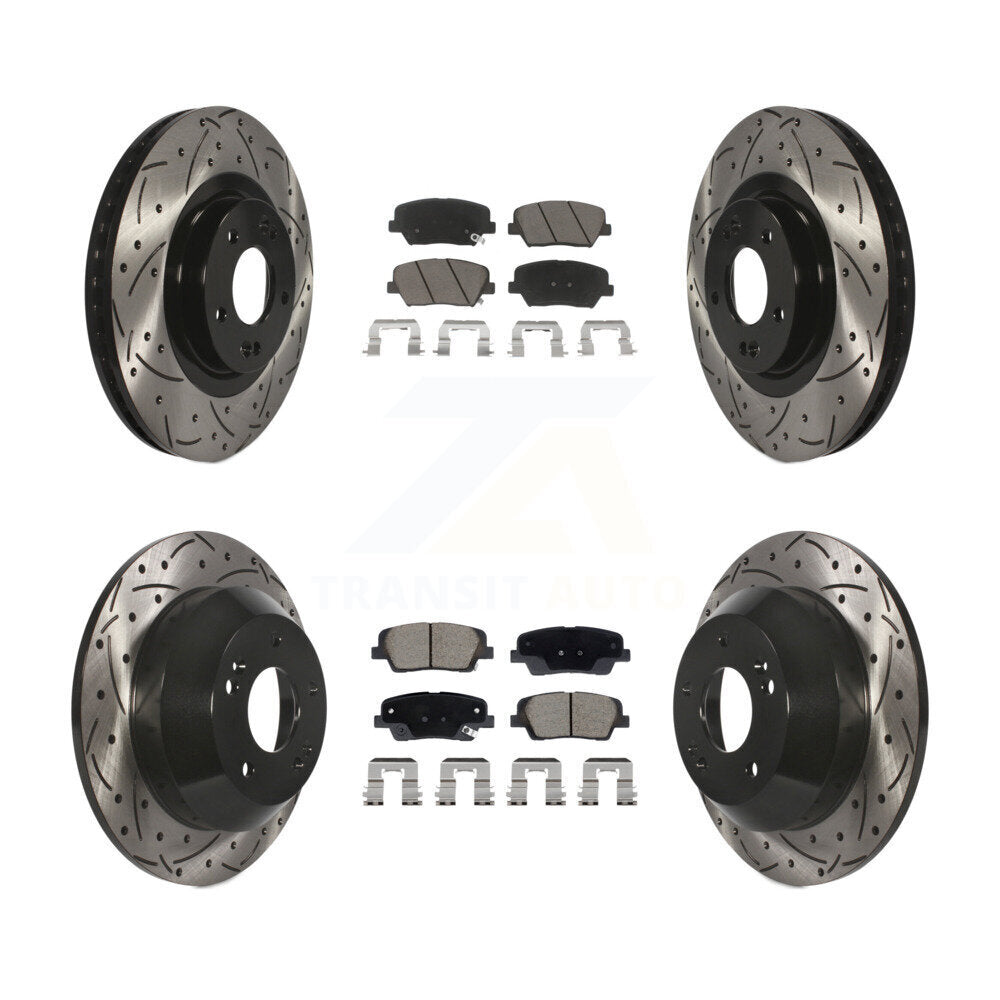 Drill Slot Brake Rotor Ceramic Pad Front Rear Kit For Hyundai Santa Fe Sport Kia