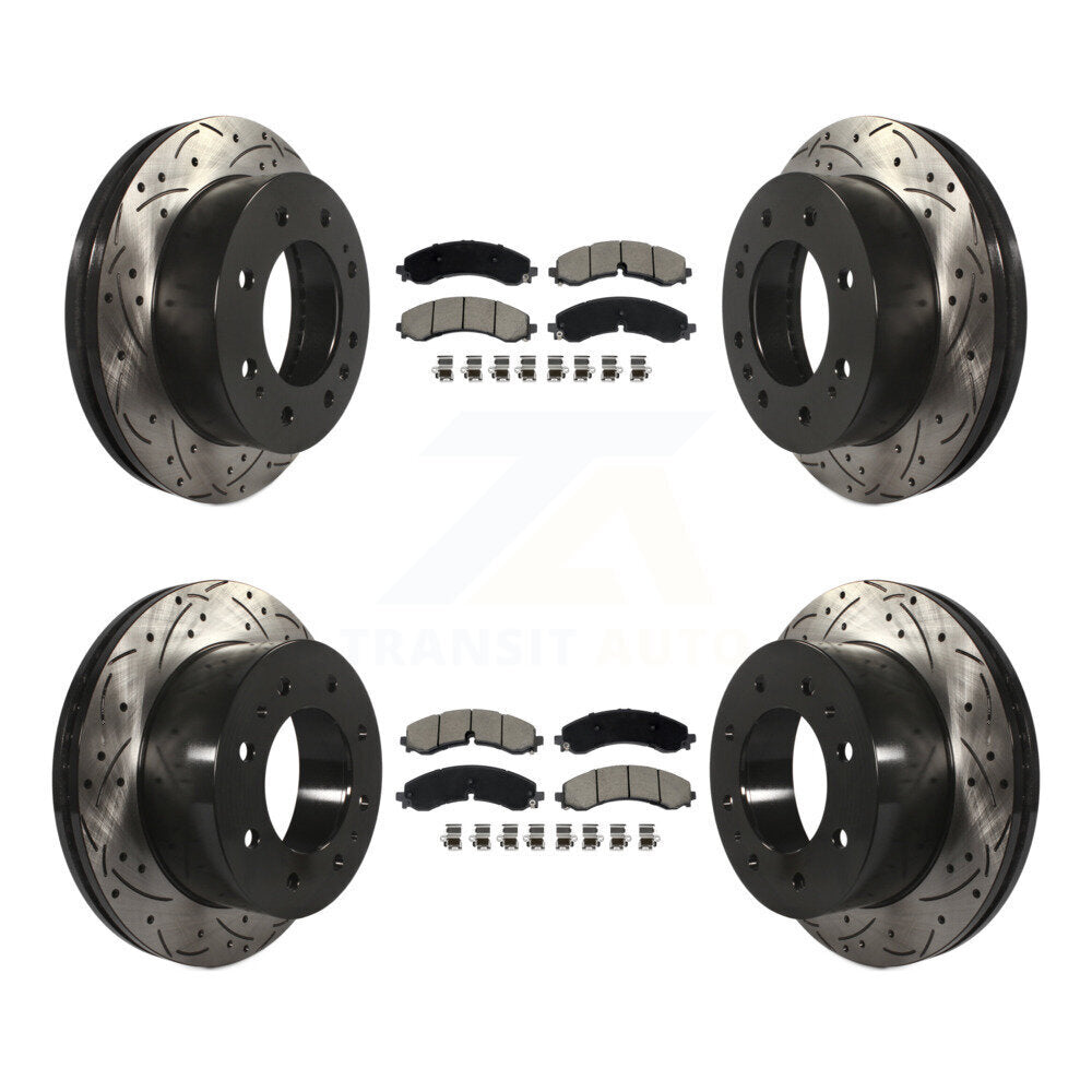 Drill Slot Brake Rotors Ceramic Pad Front Rear Kit For GMC Chevrolet Sierra 2500