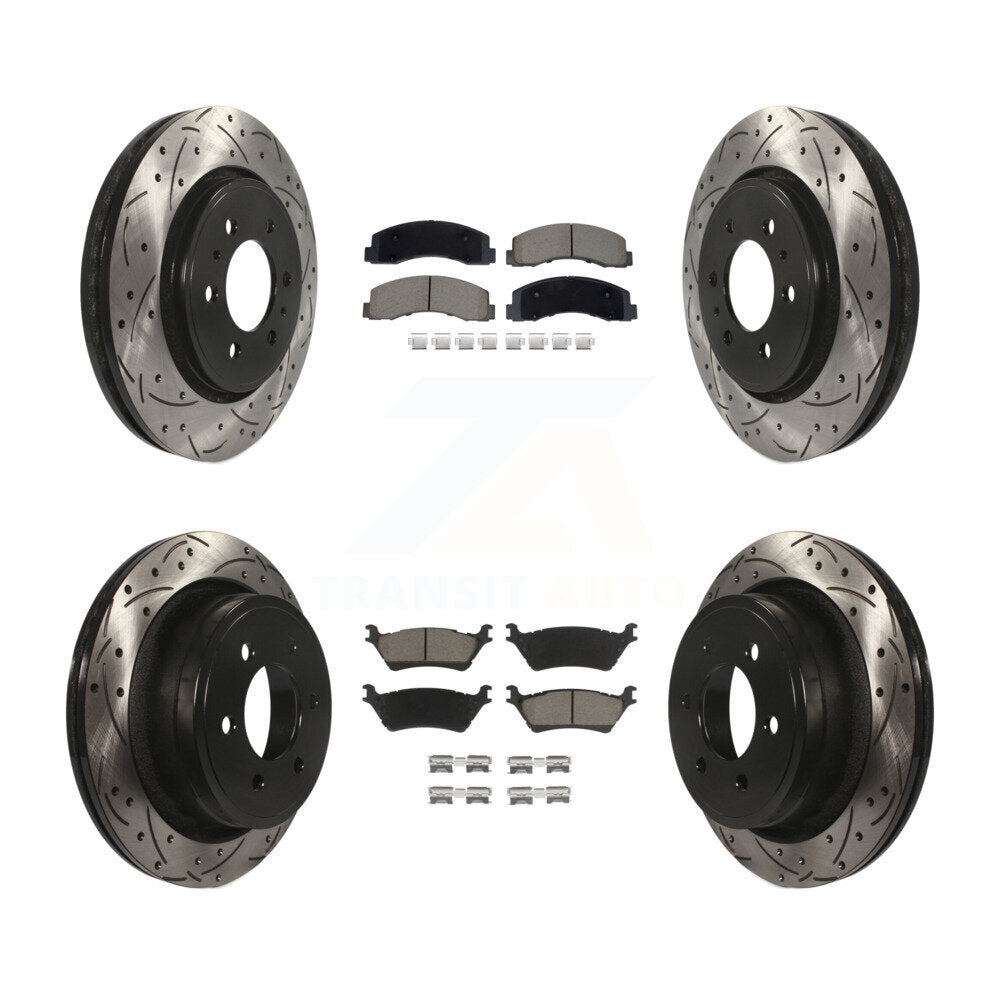 Coated Drilled Slot Disc Brake Rotor & Ceramic Pad Front Rear Kit For Ford F-150
