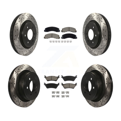 Coated Drilled Slot Disc Brake Rotor & Ceramic Pad Front Rear Kit For Ford F-150