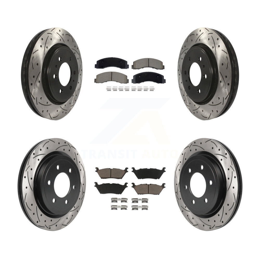 Drill Slot Disc Brake Rotor Ceramic Pad Front Rear Kit For Ford F-150 Expedition