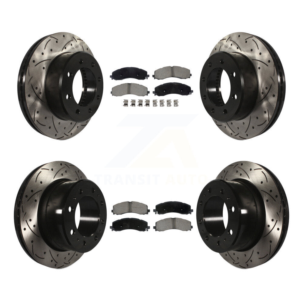 Coated Drill Slot Disc Brake Rotors Ceramic Pad Front Rear Kit For Ram 2500 3500