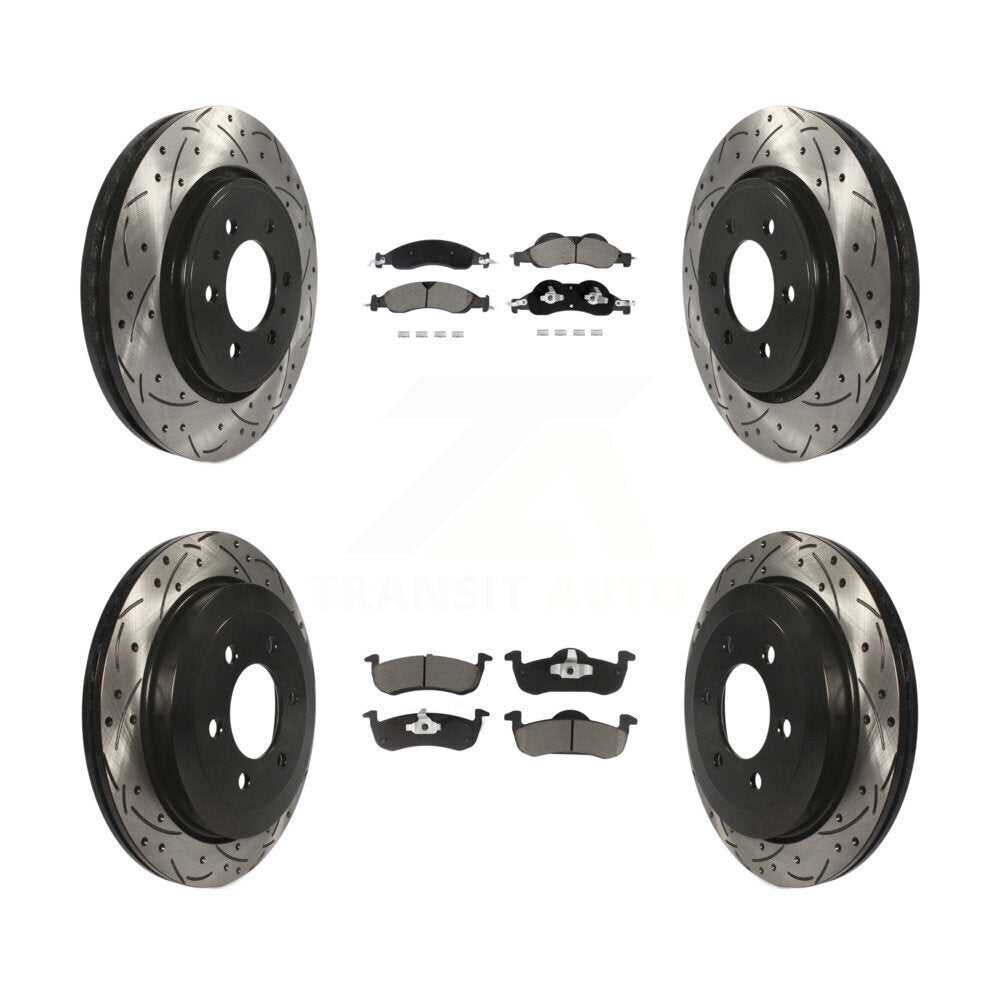 Drilled Slot Brake Rotors Ceramic Pad Front Rear Kit For Ford Expedition Lincoln