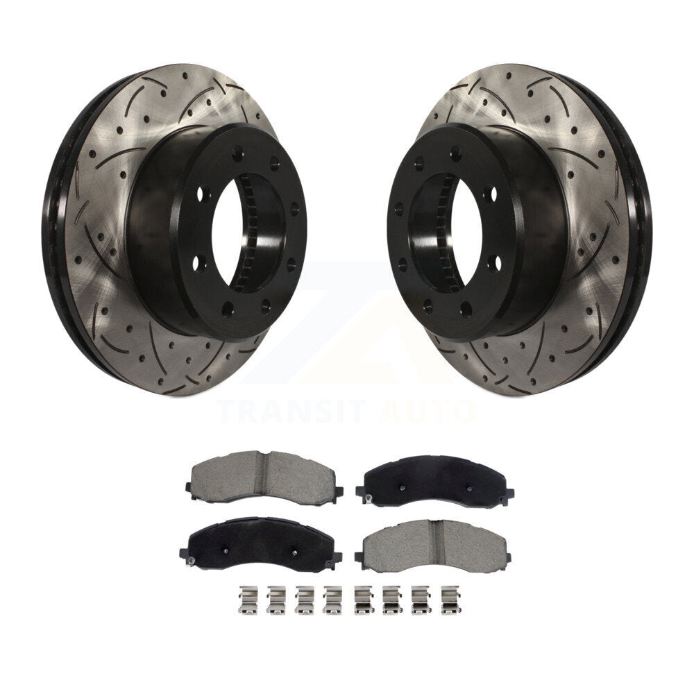 Coated Drilled Slotted Disc Brake Rotors Ceramic Pad Front Kit For Ram 2500 3500