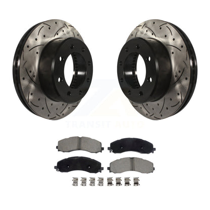 Coated Drilled Slotted Disc Brake Rotors Ceramic Pad Front Kit For Ram 2500 3500