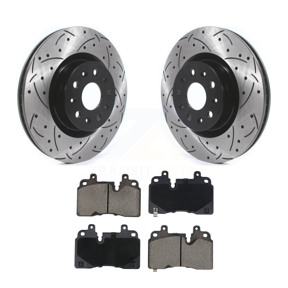 Coated Drilled Slotted Disc Brake Rotor & Ceramic Pad Front Kit For Cadillac CT6