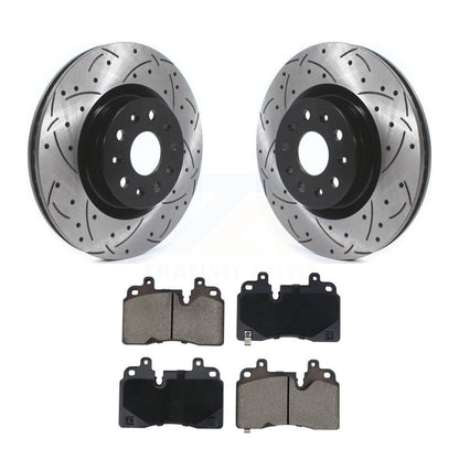 Coated Drilled Slotted Disc Brake Rotor & Ceramic Pad Front Kit For Cadillac CT6