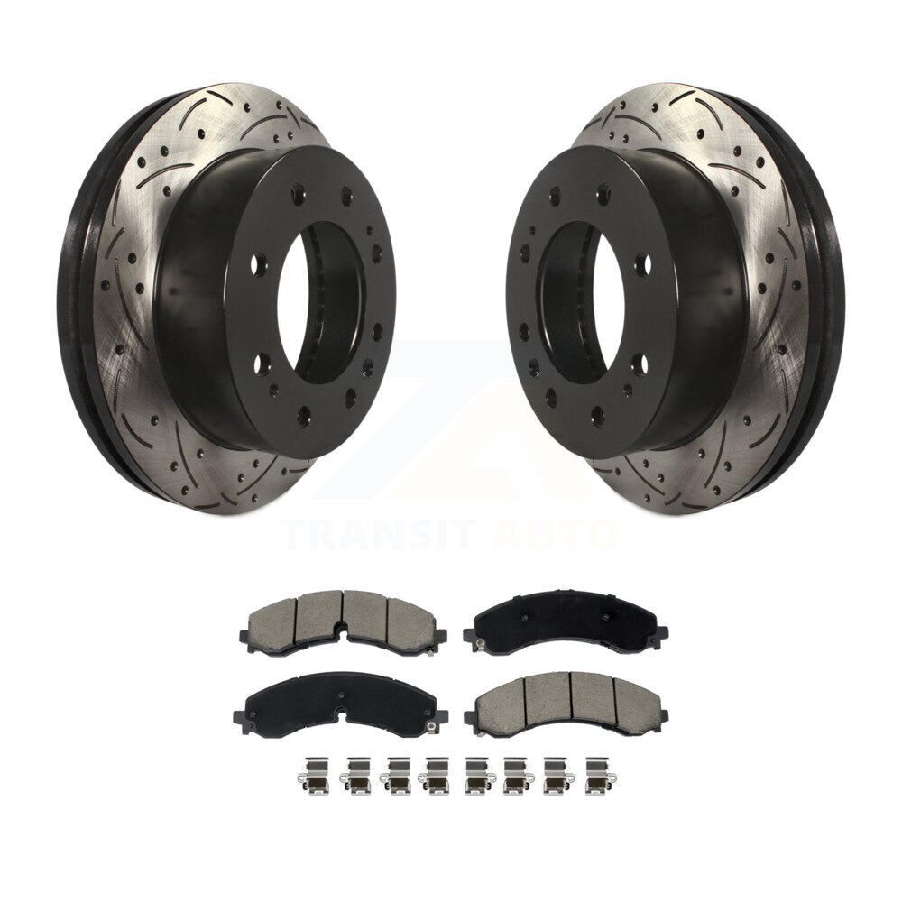 Drilled Slot Brake Rotors Ceramic Pad Front Kit For GMC Chevrolet Sierra 2500 HD