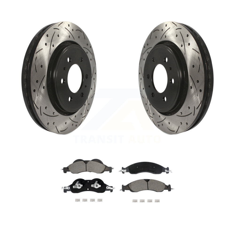 Drilled Slot Disc Brake Rotors Ceramic Pad Front Kit For Ford Expedition Lincoln